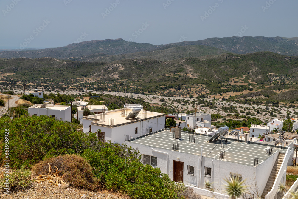 High angle view at the village Asklipio on Rhodes island