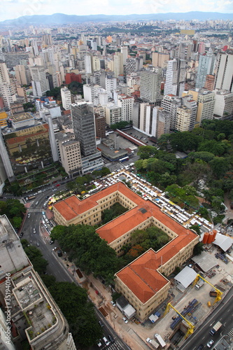 Aerial view of Sao Paulo city skyline with Praca da republica, Brazil