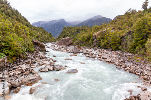 Ventisquero River on trail to Glacier, near the village of Puyuhuapi, Chile