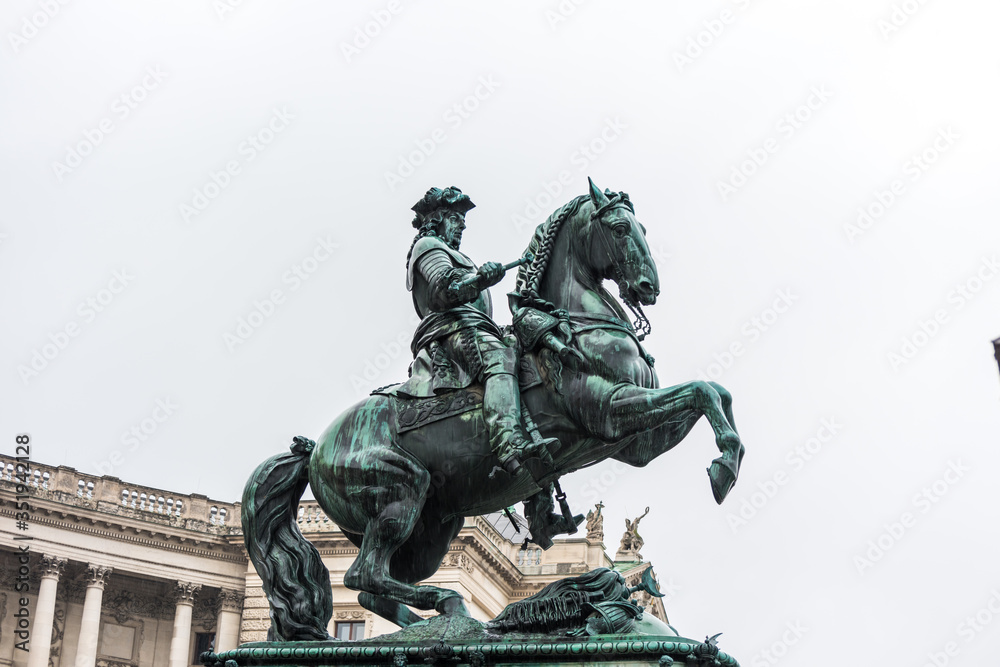 Equestrian statue of Prince Eugene Francis of Savoy–Carignano in front of The Hofburg, was a field marshal in the army of the Holy Roman Empire and of the Austrian Habsburg dynasty Equestrian statue of Prince Eugene Francis of Savoy–Carignano in front of The Hofburg, was a field marshal in the army of the Holy Roman Empire and of the Austrian Habsburg dynasty