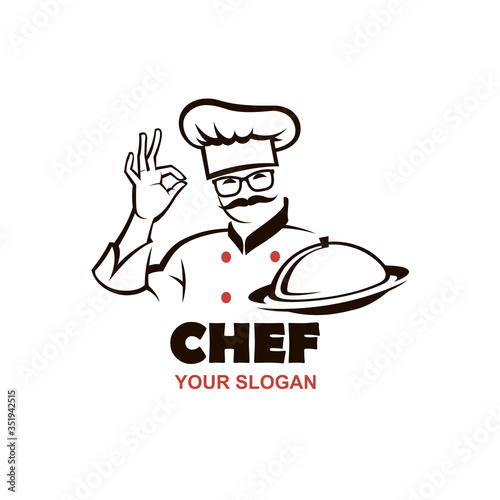 moustached chef man design with dish in hand isolated on white background