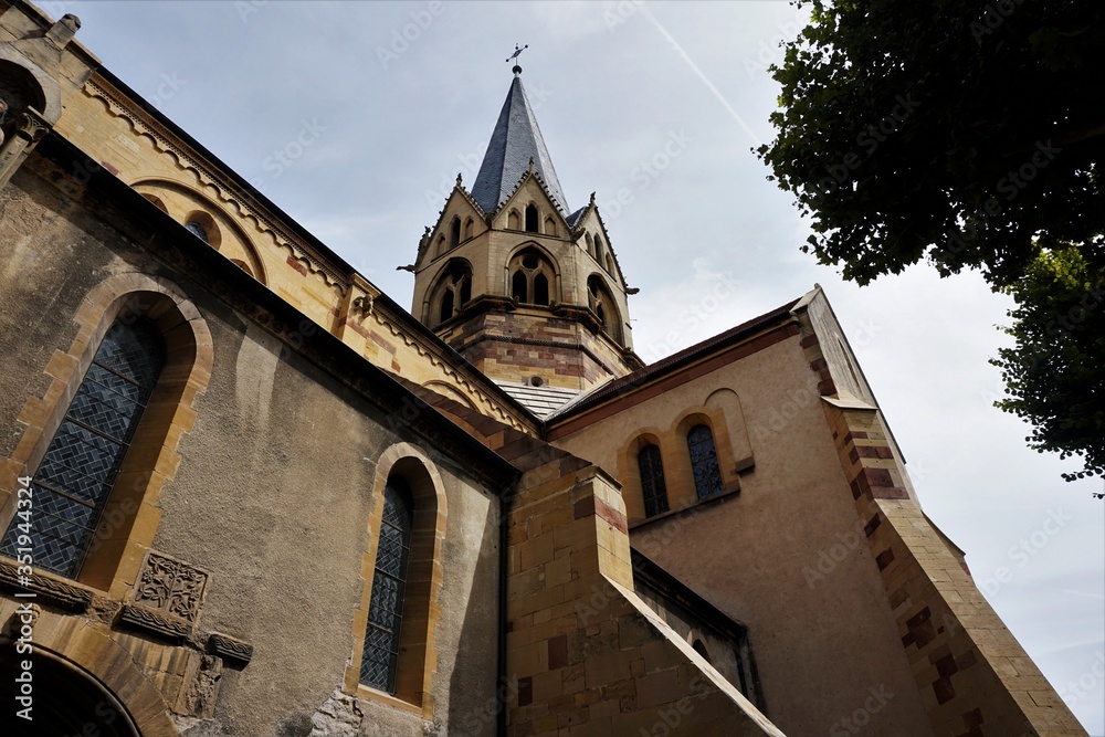 Fototapeta premium Worm's-eye view on the Assumption Church of Rouffach