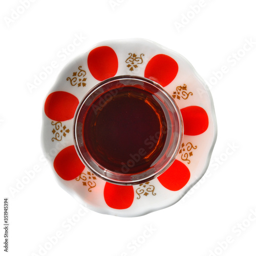 Canvas Print Turkish Tea in traditional glass with traditional tea plate