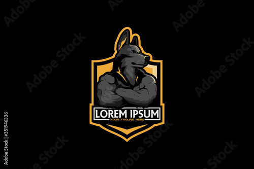 German Shepard dog with human body cartoon character logo