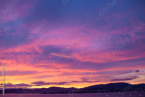 Sunset sky full of clouds with warm tones