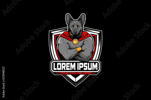 German Shepard knight dog with human body cartoon character logo template