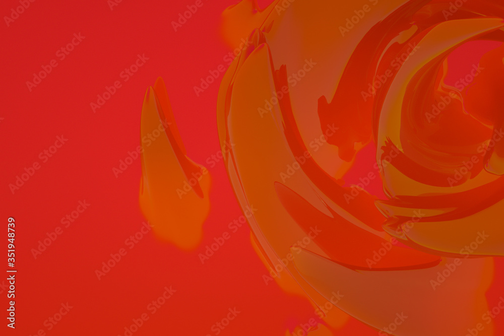 Fototapeta premium swirling red three-dimensional figure on a yellow background. 3d render illustration