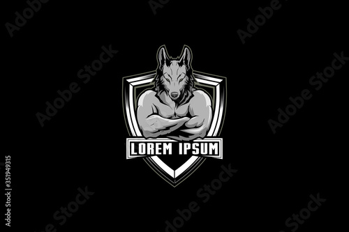 German Shepard with human body cartoon character logo template