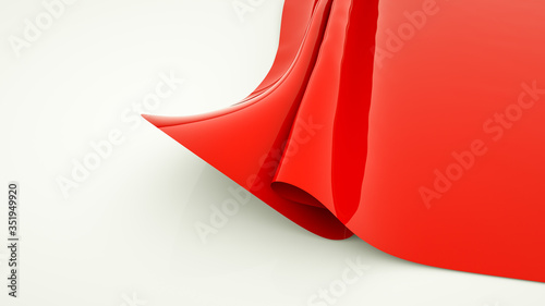 smooth glossy red material with folds on a white background. 3d render illustration