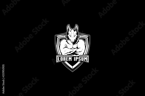 German Shepard with human body cartoon character black and white logo template