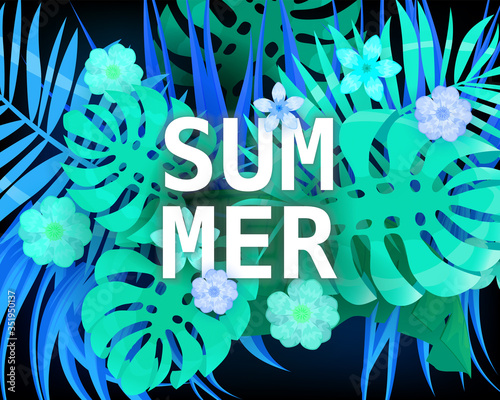Summer trendy neon tropical leaves exotical plants palm jungle leaf