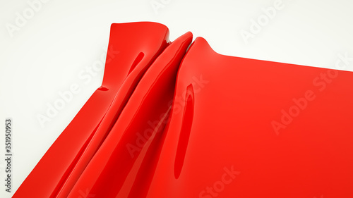 smooth glossy red material with folds on a white background. 3d render illustration