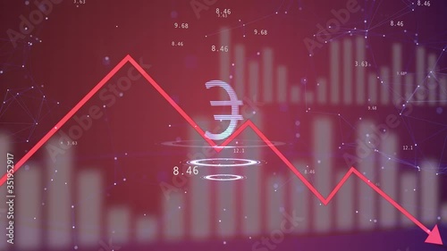 Electric board showing euro currency depreciation wirg red line going down. photo