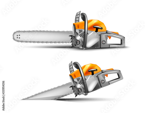 yellow professional chainsaw on a white background.
