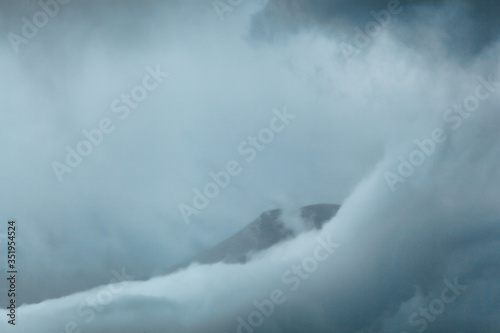 Athabasca glacier covered with clouds 