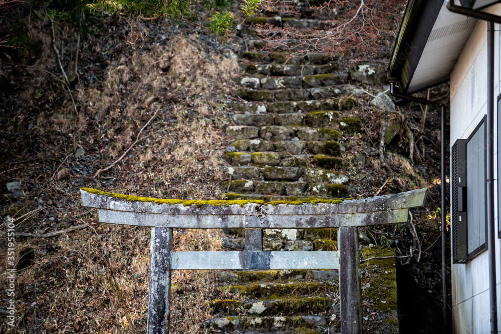 Φωτογραφία Nikko, Japan Tochigi prefecture town city with closeup of old Yasaka shrine ston