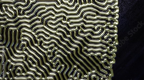 Golden Organic Pattern on black Background - 3D Rendering