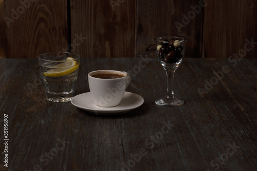 coffee on wooden table 