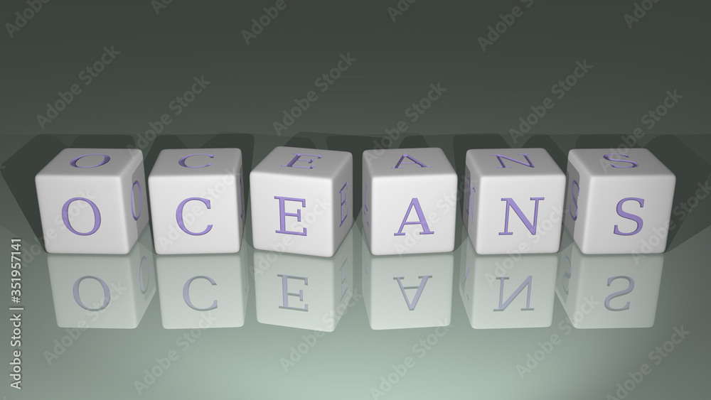 OCEANS built by dice letters and color crossing for the related meanings of the concept by 3D rendering OCEANS built by dice letters and color crossing for the related meanings of the concept by 3D rendering