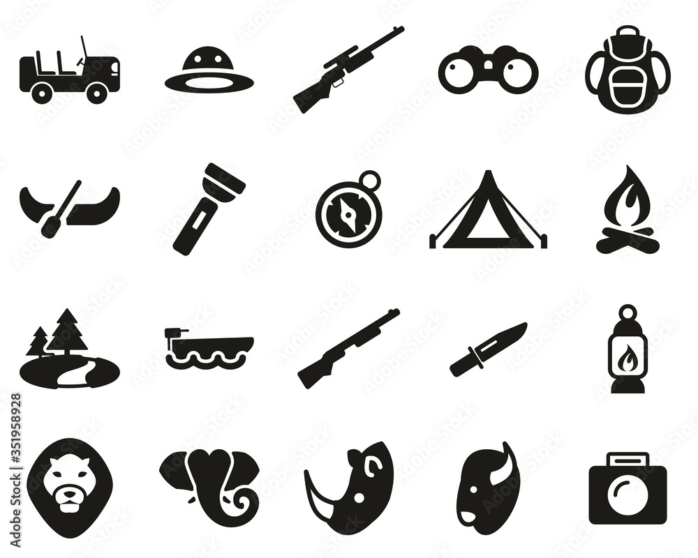 Safari Or Hunting Icons Black & White Set Big Safari Or Hunting Icons Black & White Set Big