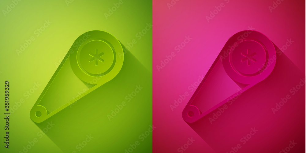 Paper cut Timing belt kit icon isolated on green and pink background. Paper art style. Vector Paper cut Timing belt kit icon isolated on green and pink background. Paper art style. Vector