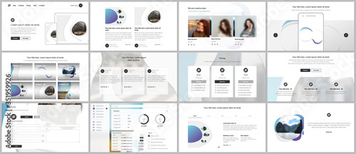 Vector template for website design, presentations, portfolio. Templates for presentation slide, flyer, leaflet, brochure cover, annual report with fluid colorful trendy blue gradients geometric shapes