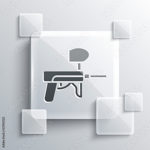 Grey Paintball gun icon isolated on grey background. Square glass panels. Vector