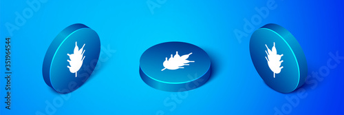 Isometric Hop icon isolated on blue background. Blue circle button. Vector