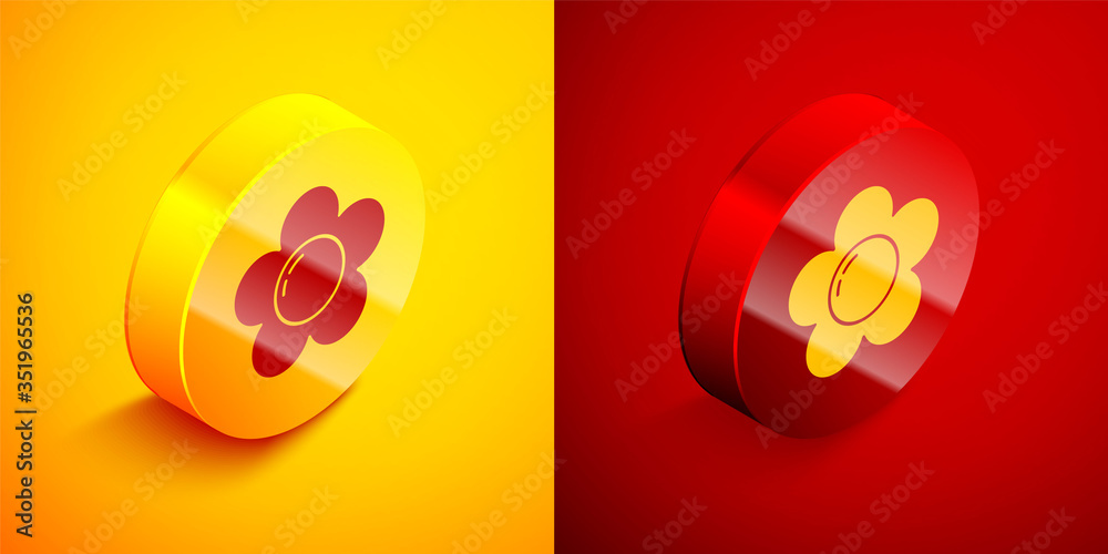 Isometric Flower icon isolated on orange and red background. Circle button. Vector Isometric Flower icon isolated on orange and red background. Circle button. Vector