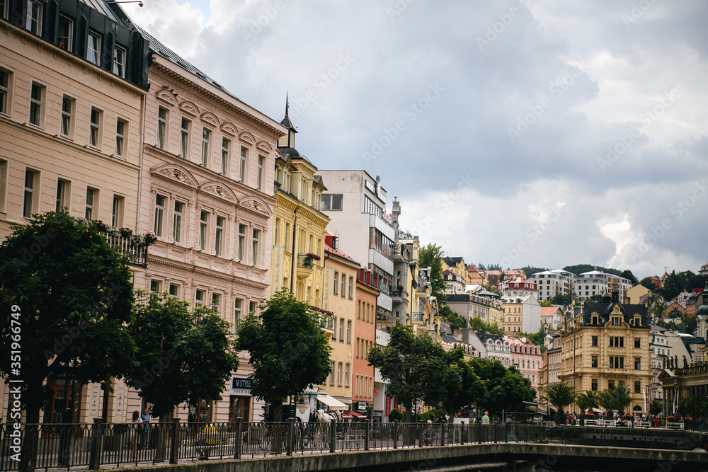 Beautiful buildings from traditional town of Karlovy Vary, Czech Republic