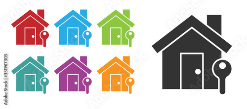 Black House with key icon isolated on white background. The concept of the house turnkey. Set icons colorful. Vector