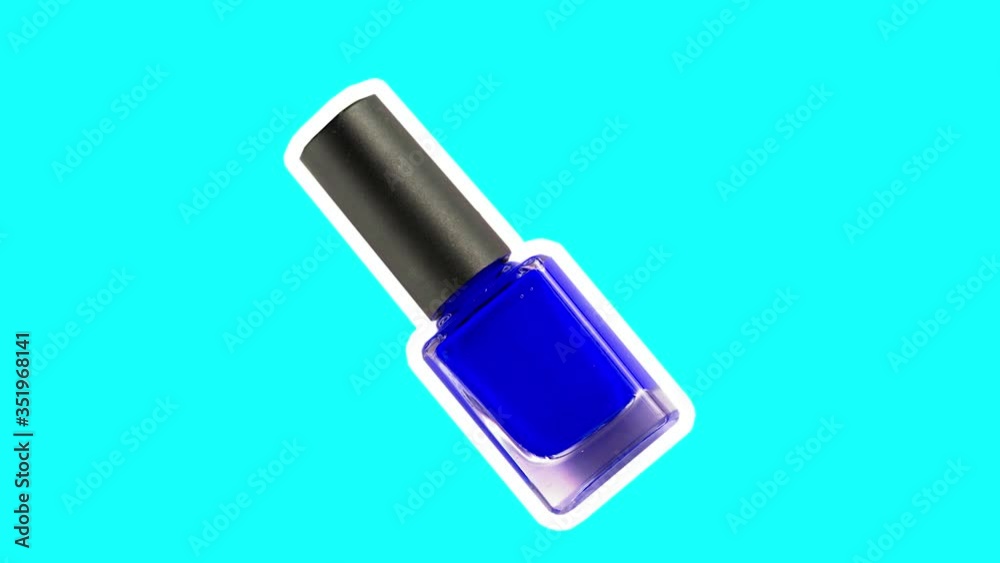 Beauty pop art background. Colorful nail polish bottles pattern minimal animation design on blue. Cosmetic set for women Beauty pop art background. Colorful nail polish bottles pattern minimal animation design on blue. Cosmetic set for women