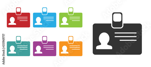 Black Identification badge icon isolated on white background. It can be used for presentation, identity of the company, advertising. Set icons colorful. Vector