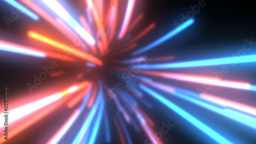 Flying in Futuristic Data Stream Technology Tunnel of Glowing Lines - Abstract Background Texture