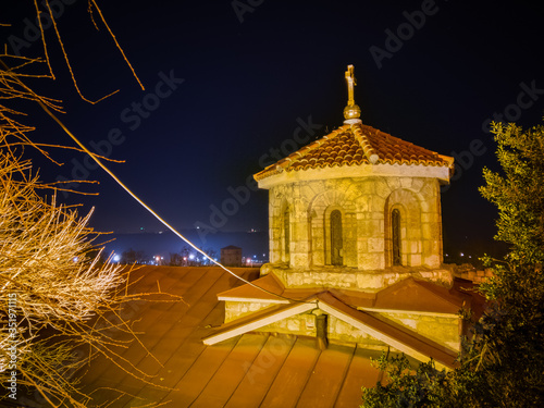 Orthodox Church of St. Petka (Crkva Svete Petke) at the Kalemegdan Fortress or Belgrade fortress at night illuminated with lighting, Belgrade, Serbia. photo