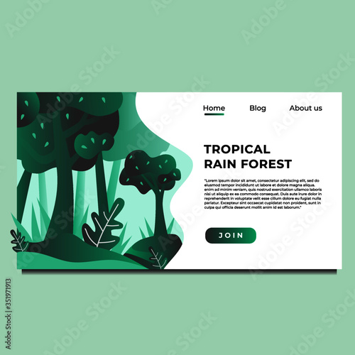 Tropical Rain Forest landing page template. Modern flat design concept for websites, Easy to edit and customize