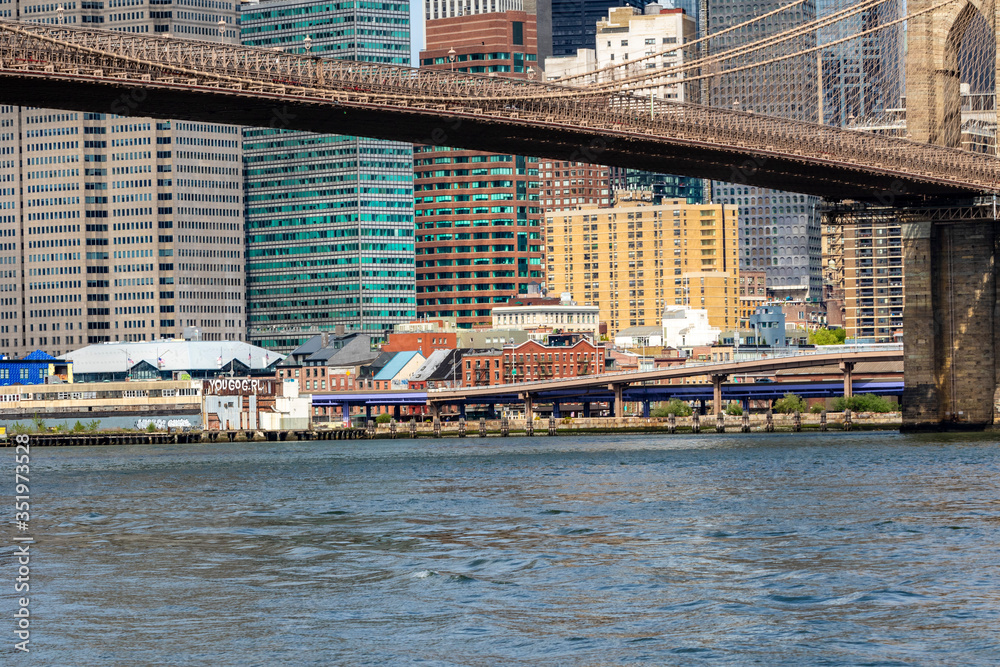 New York City - May 17, 2020:Manhattan skyline as seen from Brooklyn Bridge Park, New York City
