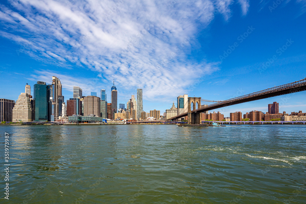 Famous Skyline of downtown New York  and Brooklin Bridge