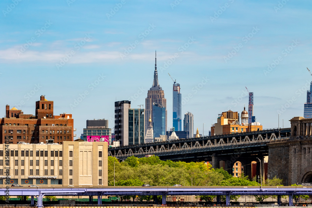 New York City - May 17, 2020:Manhattan view as seen from Brooklyn Bridge Park, New York City