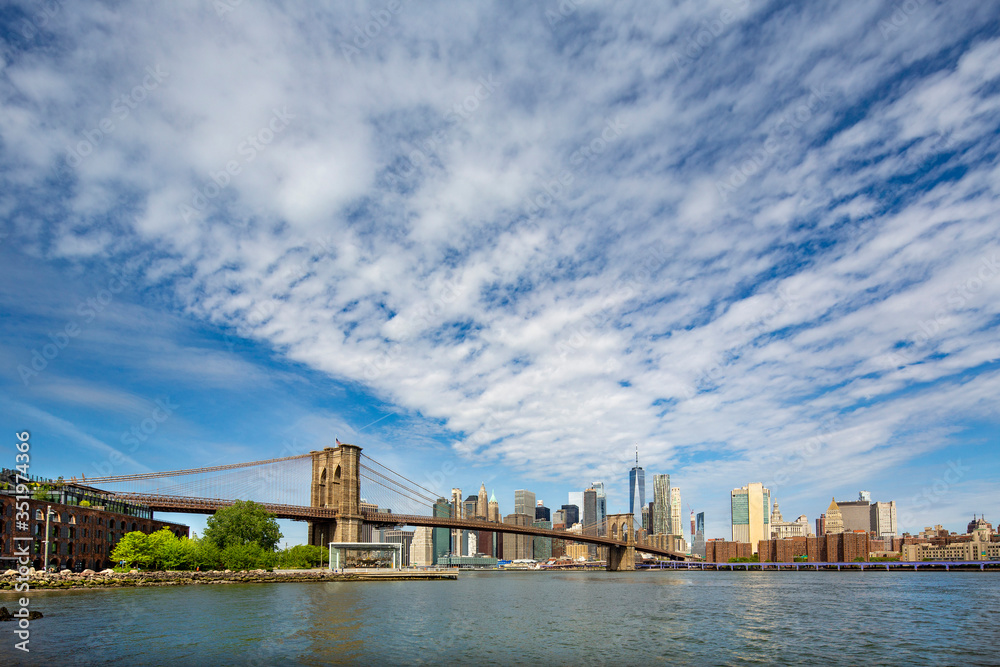Brooklyn Bridge and Manhattan skyline as seen from Brooklyn Bridge Park, New York City