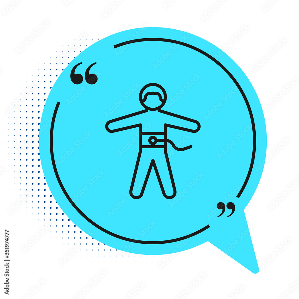 Black line Bungee jumping icon isolated on white background. Blue speech bubble symbol. Vector Illustration