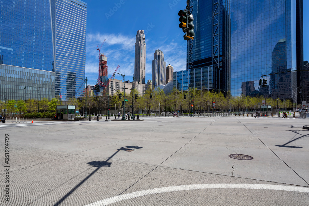 New York, NY, USA - May 2, 2020: View of World Trade Center complex at Lower Manhattan.