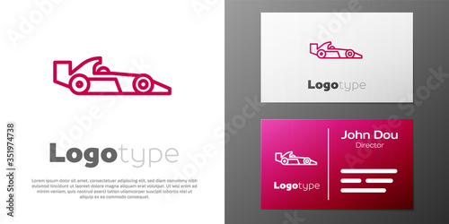 Logotype line Formula 1 racing car icon isolated on white background. Logo design template element. Vector Illustration