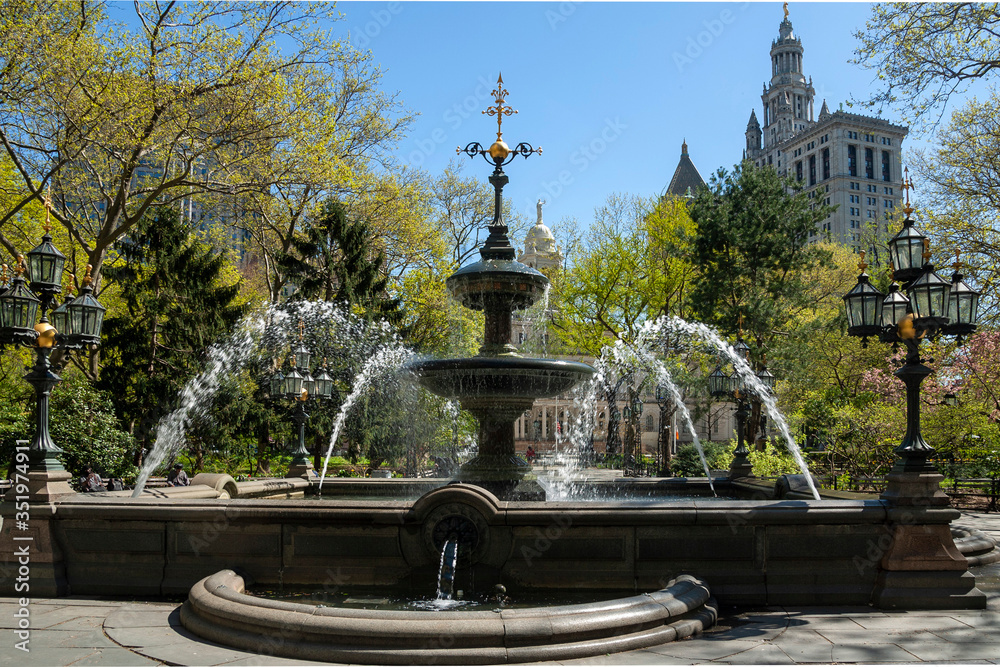 City Hall Park fountain. New York City Manhattan