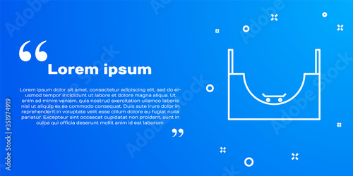 White line Skate park icon isolated on blue background. Set of ramp, roller, stairs for a skatepark. Extreme sport. Vector Illustration