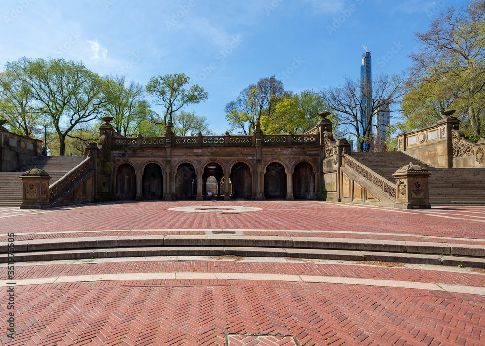 New York City, New York / USA - April 25 2020: Bethesda terrace AKA Navy Terrace view at Central Park in Manhattan