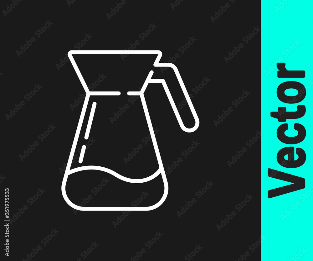White line Jug glass with water icon isolated on black background. Kettle for water. Glass decanter with drinking water. Vector Illustration White line Jug glass with water icon isolated on black background. Kettle for water. Glass decanter with drinking water. Vector Illustration