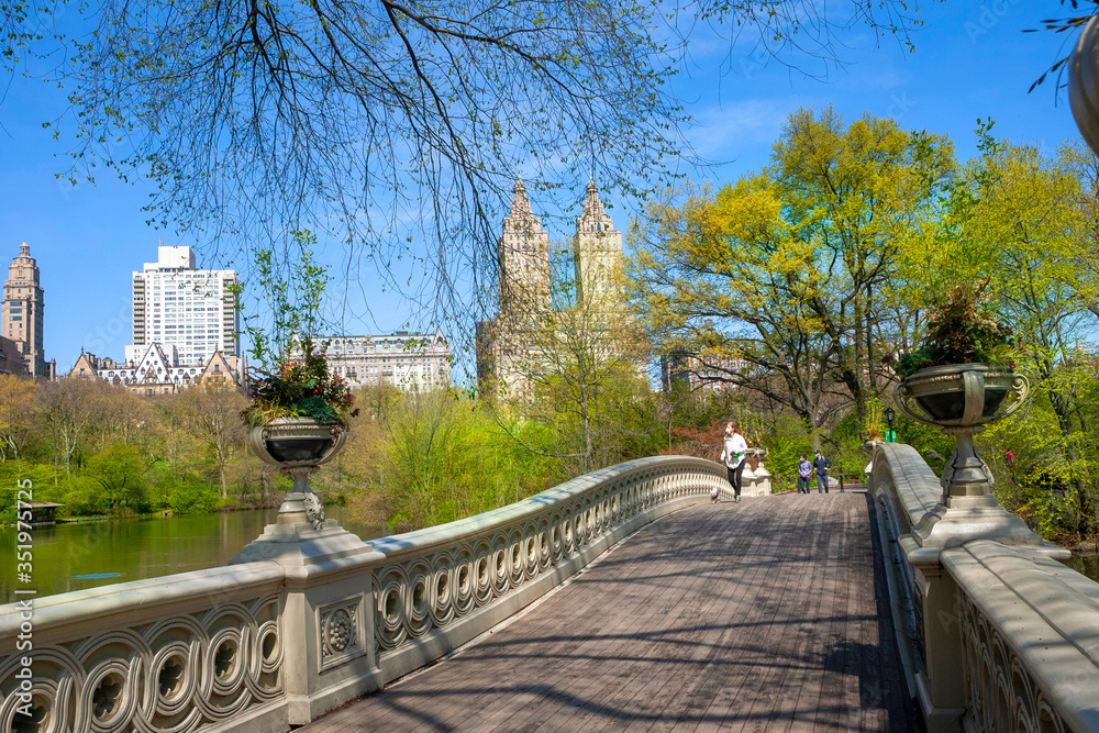 Manhattan, NY, USA- 4/17/20: people during the time of coronavirus in Central park.