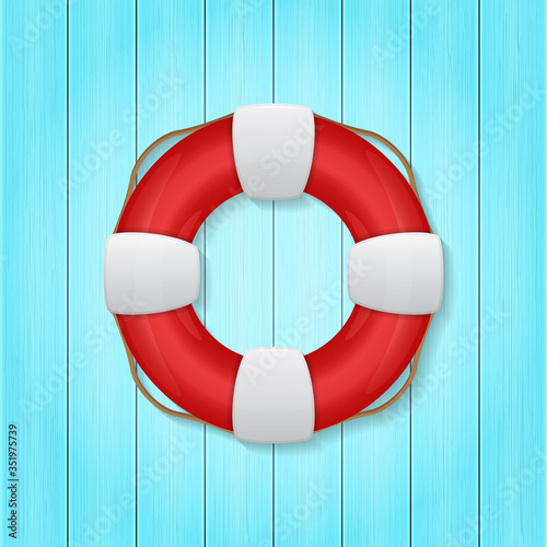 vector illustration of red lifebuoy on wood background