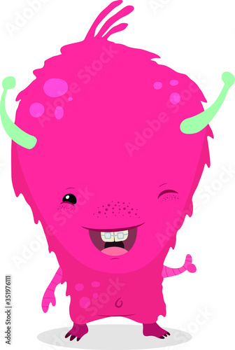Cute thumb up monster with braces